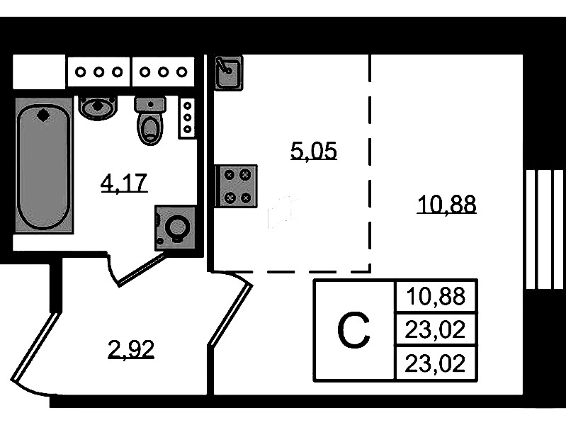 Квартира студия 23.02 м², 1/11 эт., ЖК «Новое Колпино»